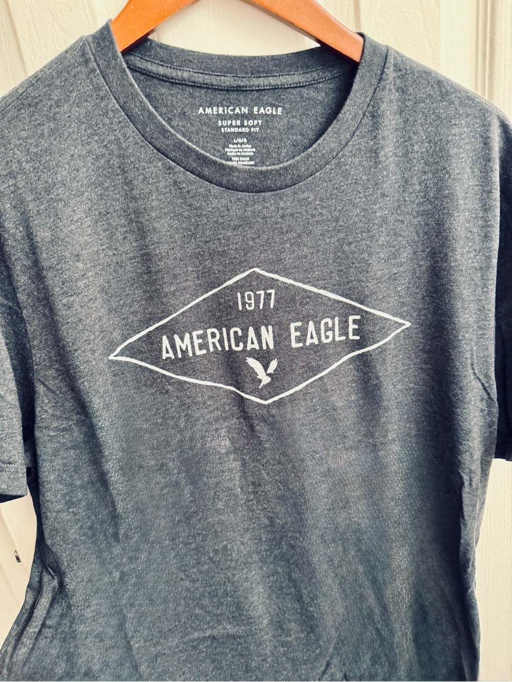 American Eagle Outfitters Charcoal Gray Graphic Logo Tee